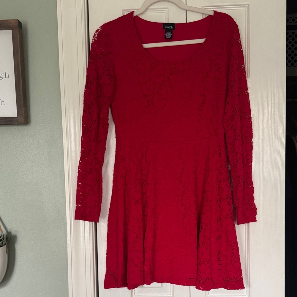 Rue21 Vibrant Red Lace Long Sleeve Dress